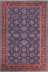 handmade Geometric Super Kazak Blue Red Hand Knotted RECTANGLE 100% WOOL area rug 12 x 16